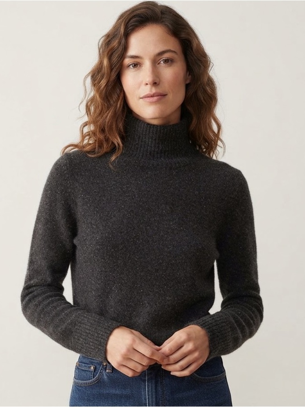 COS Sz S Grey 100% Cashmere Minimalist High Collar Sweater